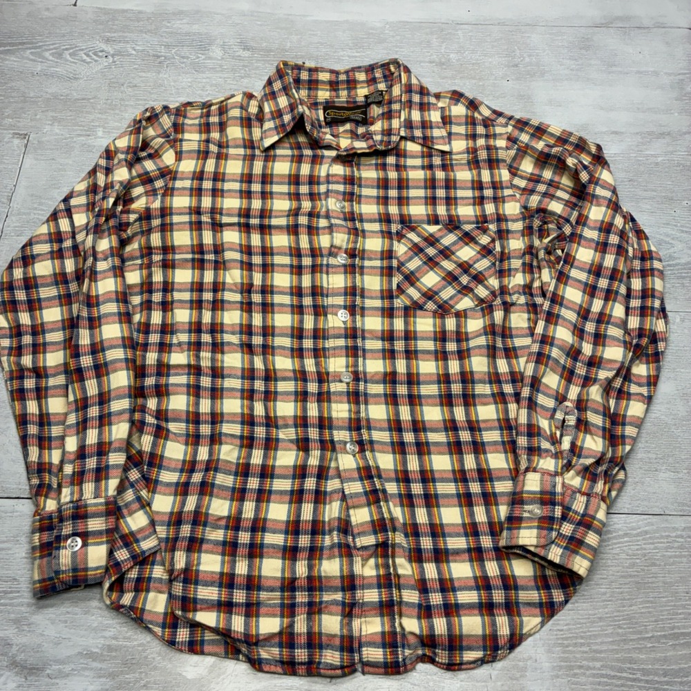 Sears Sportswear Flannel Shirt Mens Medium Blue Red Plaid Cotton Vintage 70s 80s